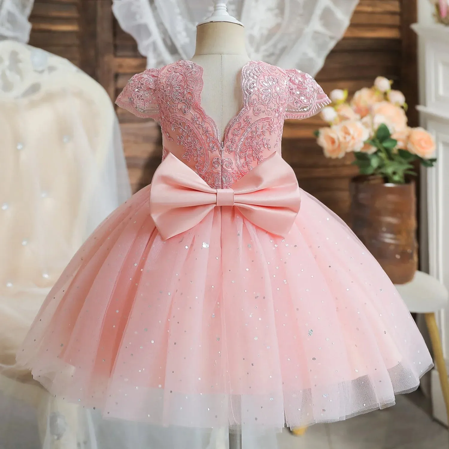 1-5 Yrs Toddler Girls Party Dresses Embroidery Lace Cute Baby 1st Birthday