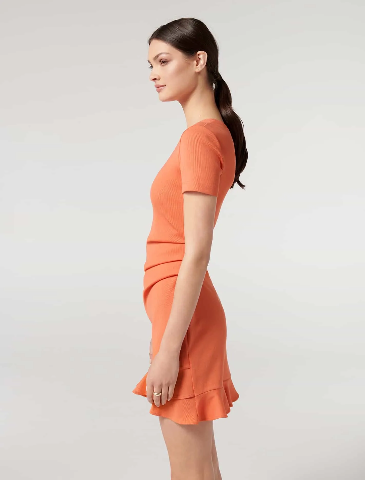 Annie Rib Short Sleeve Frill Dress