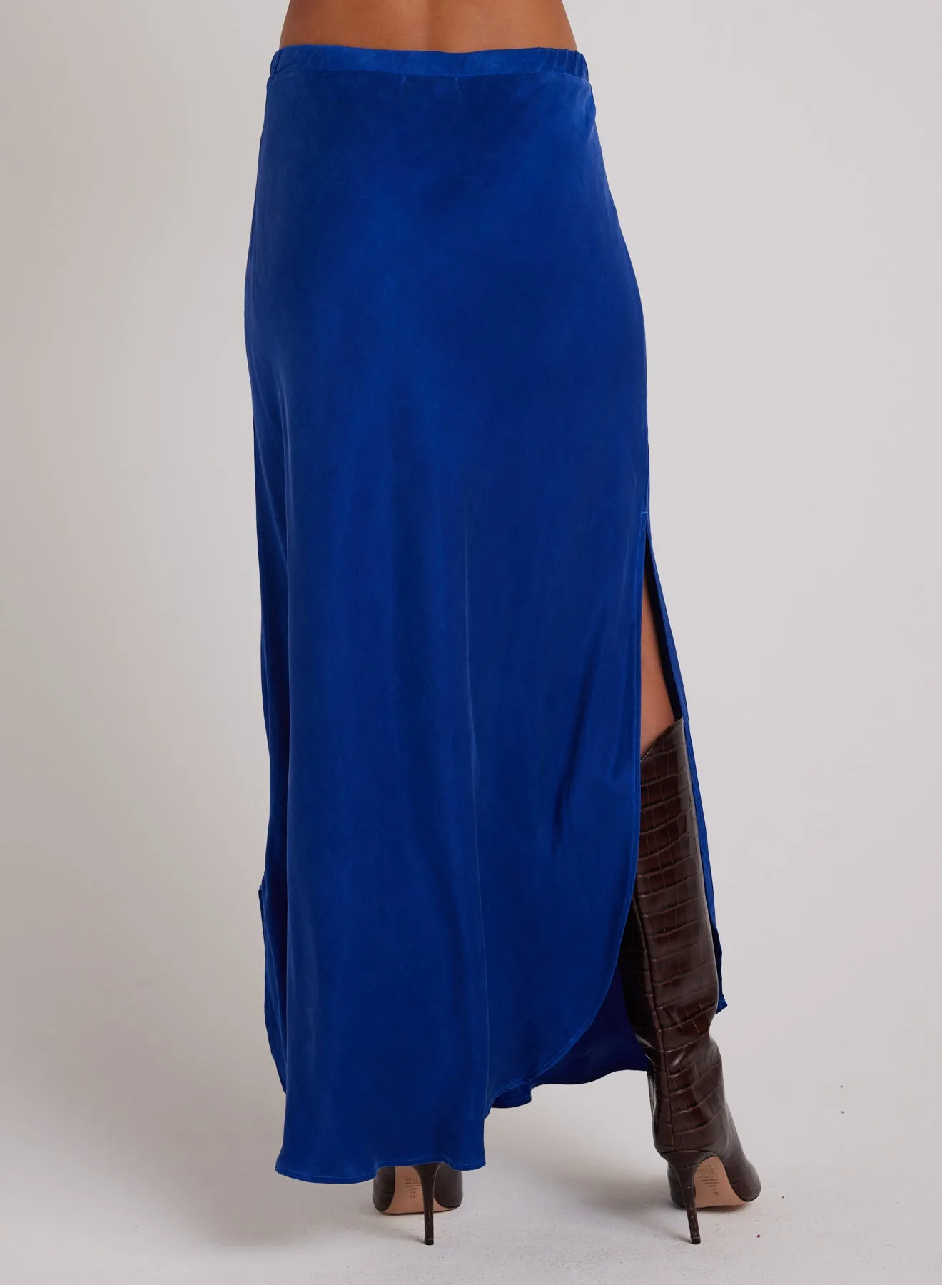 Asymmetric Side Slit Bias Skirt - Rich Cobalt