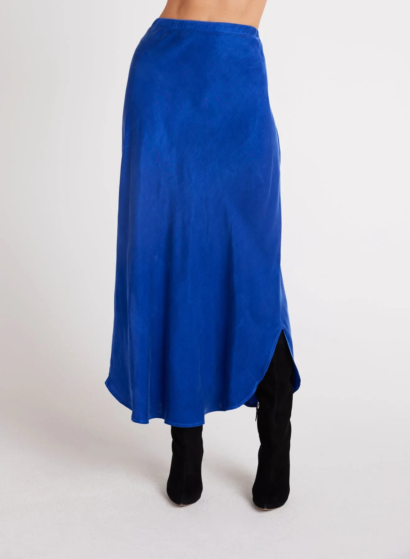 Asymmetric Side Slit Bias Skirt - Rich Cobalt