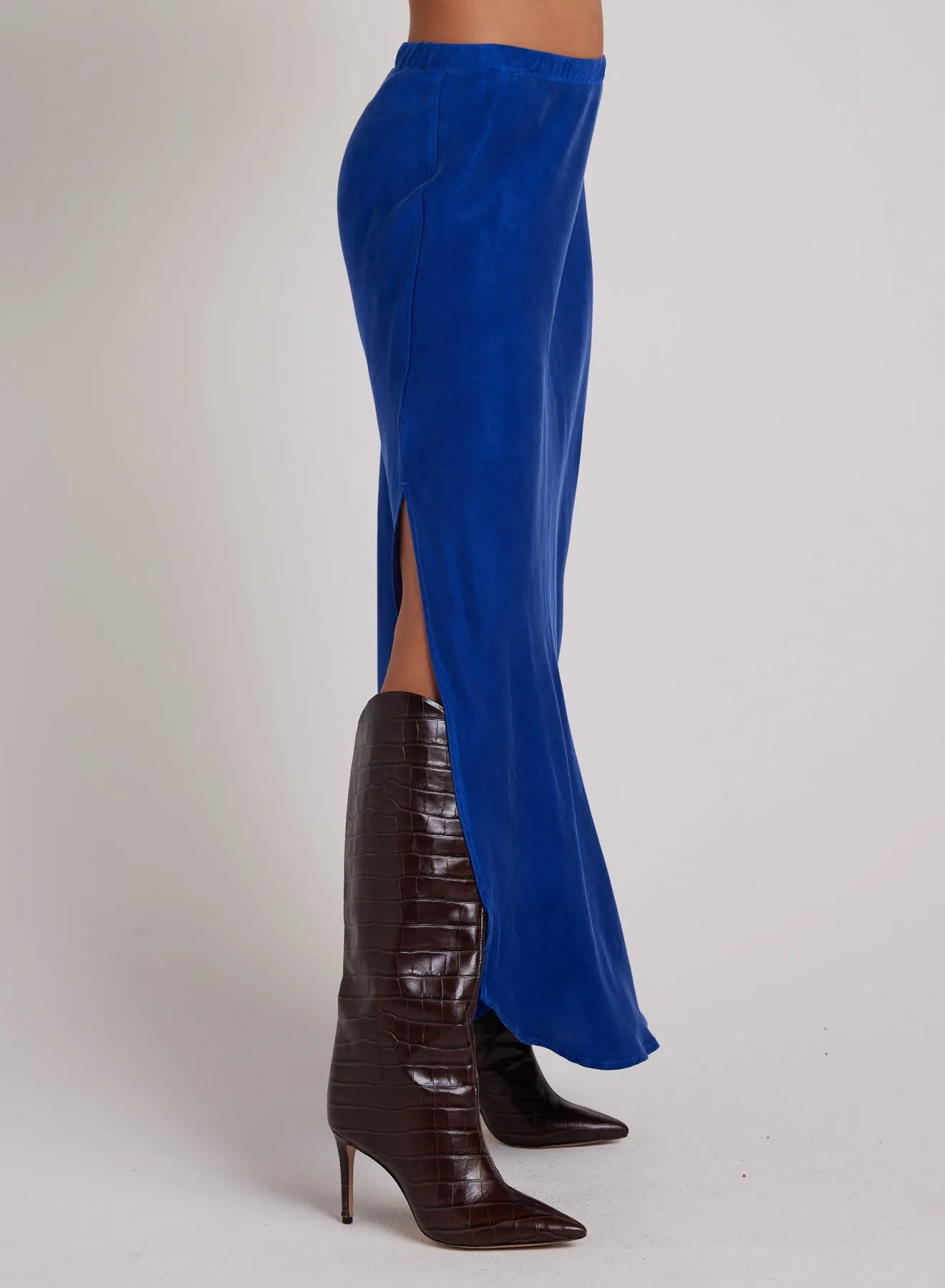 Asymmetric Side Slit Bias Skirt - Rich Cobalt