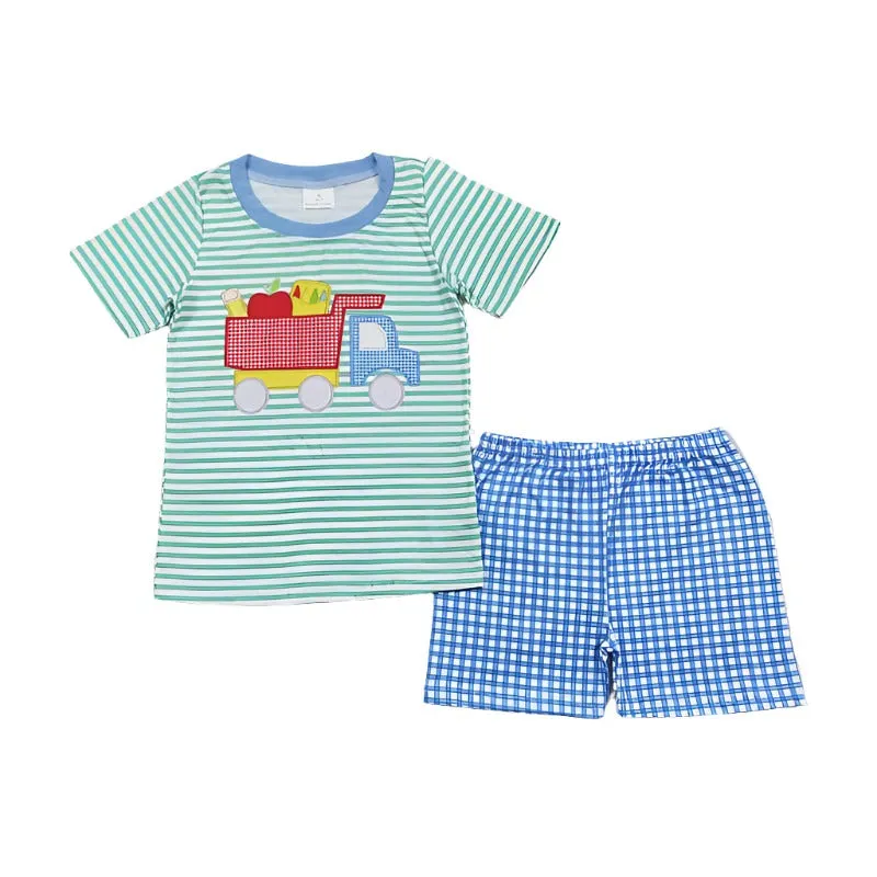 Back to School DumpTruck ShortSleeve Tee & Blue Check Shorts