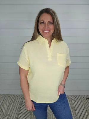 BANANA COTTON GUAZE POCKET TOP