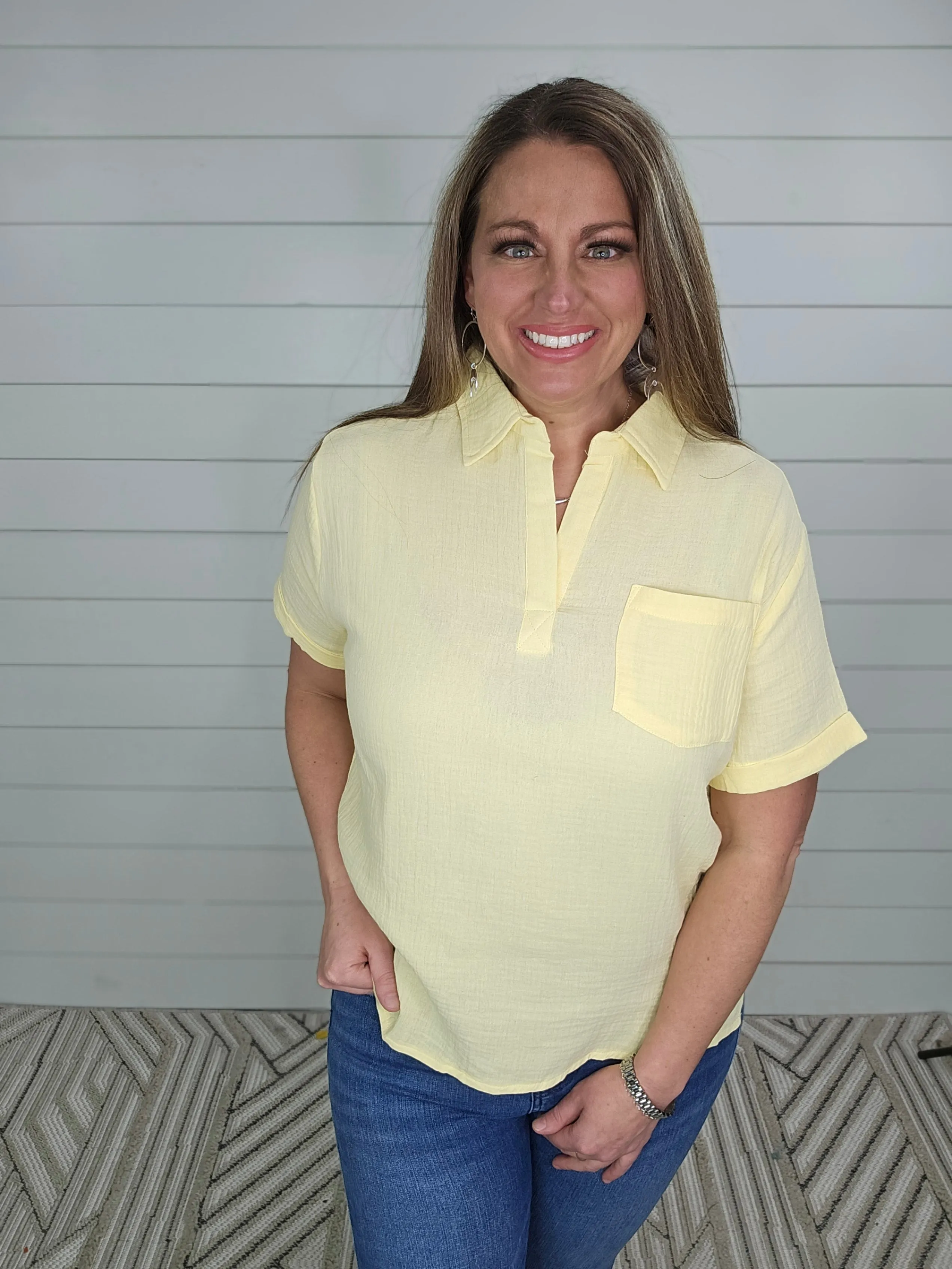 BANANA COTTON GUAZE POCKET TOP