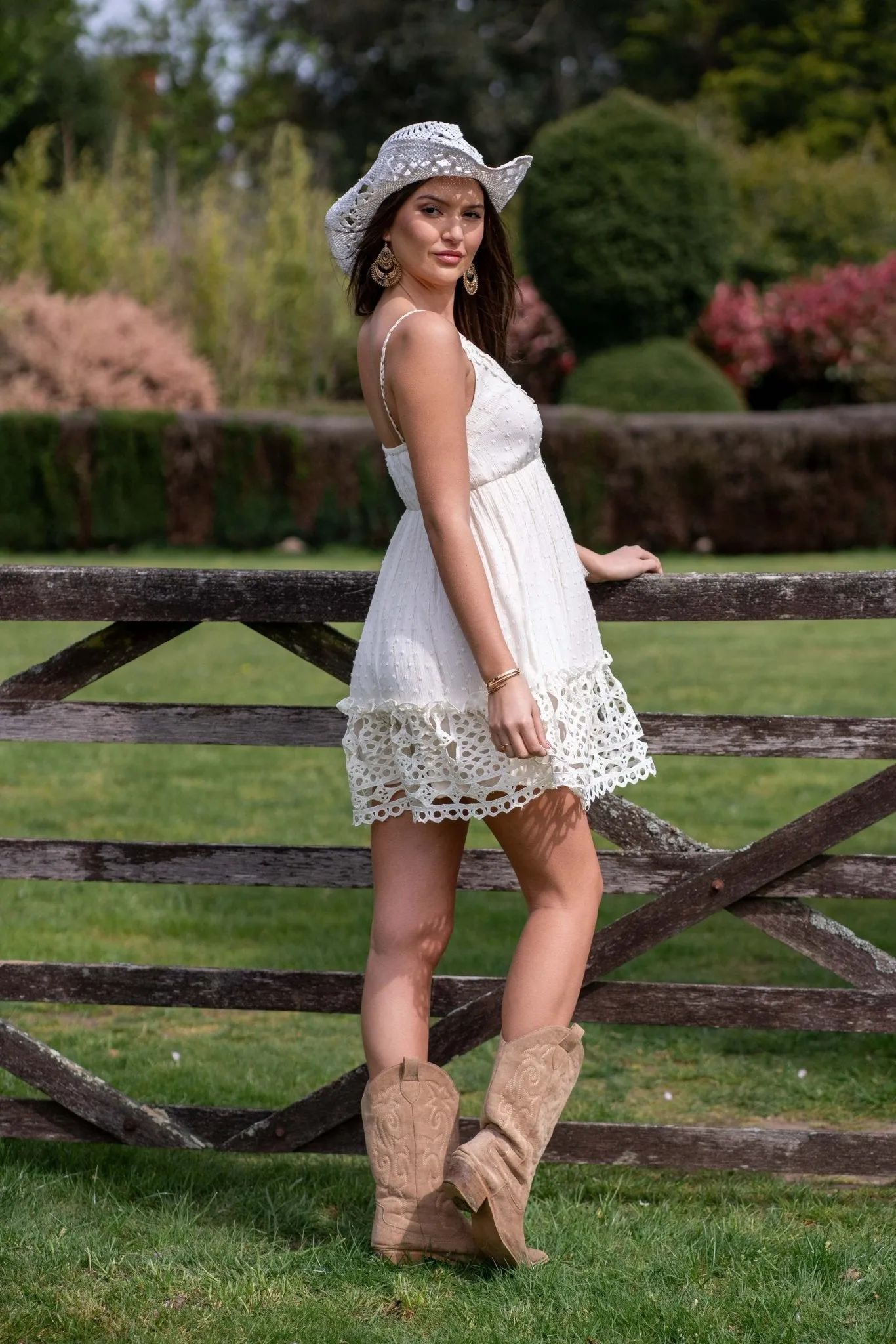 Beige Boho Crochet Hem Dress