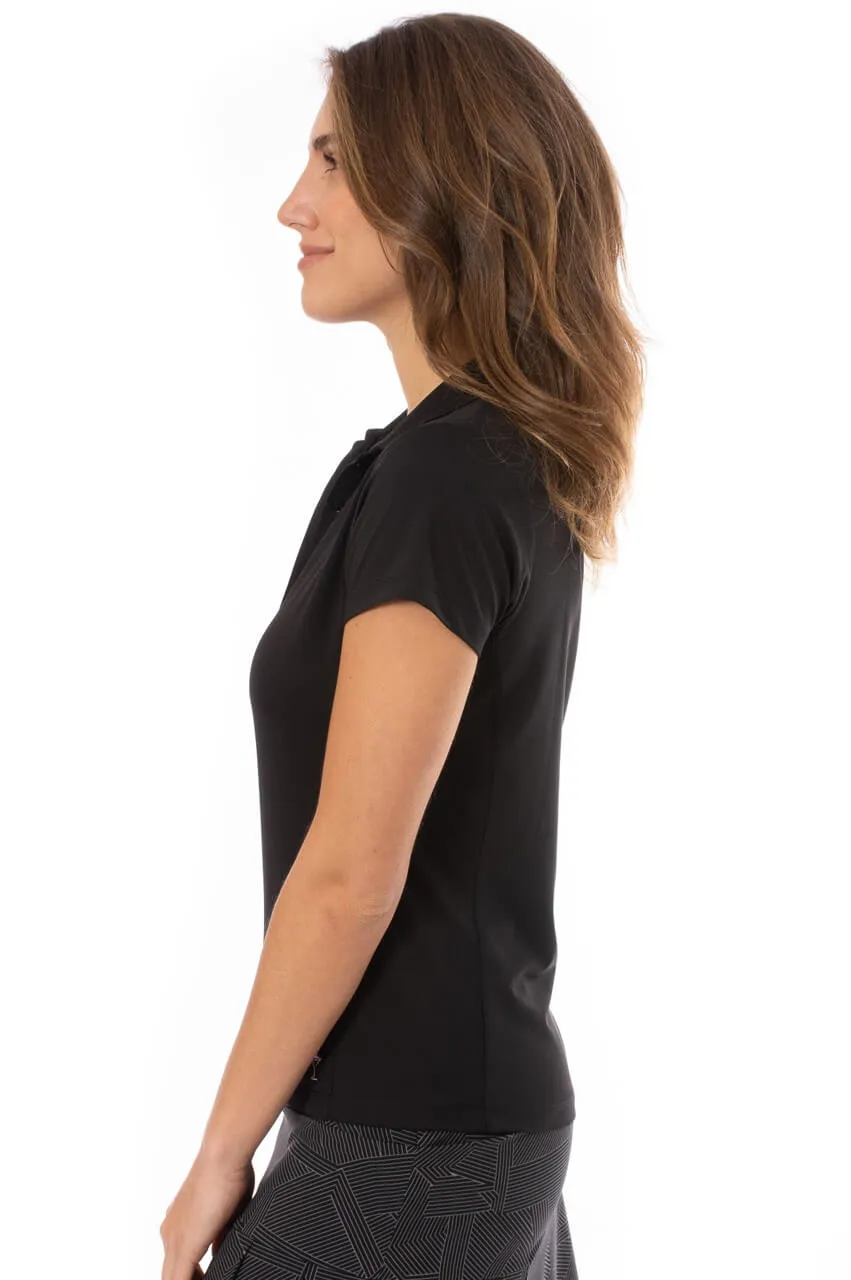 Black Short Sleeve Ruffle Polo