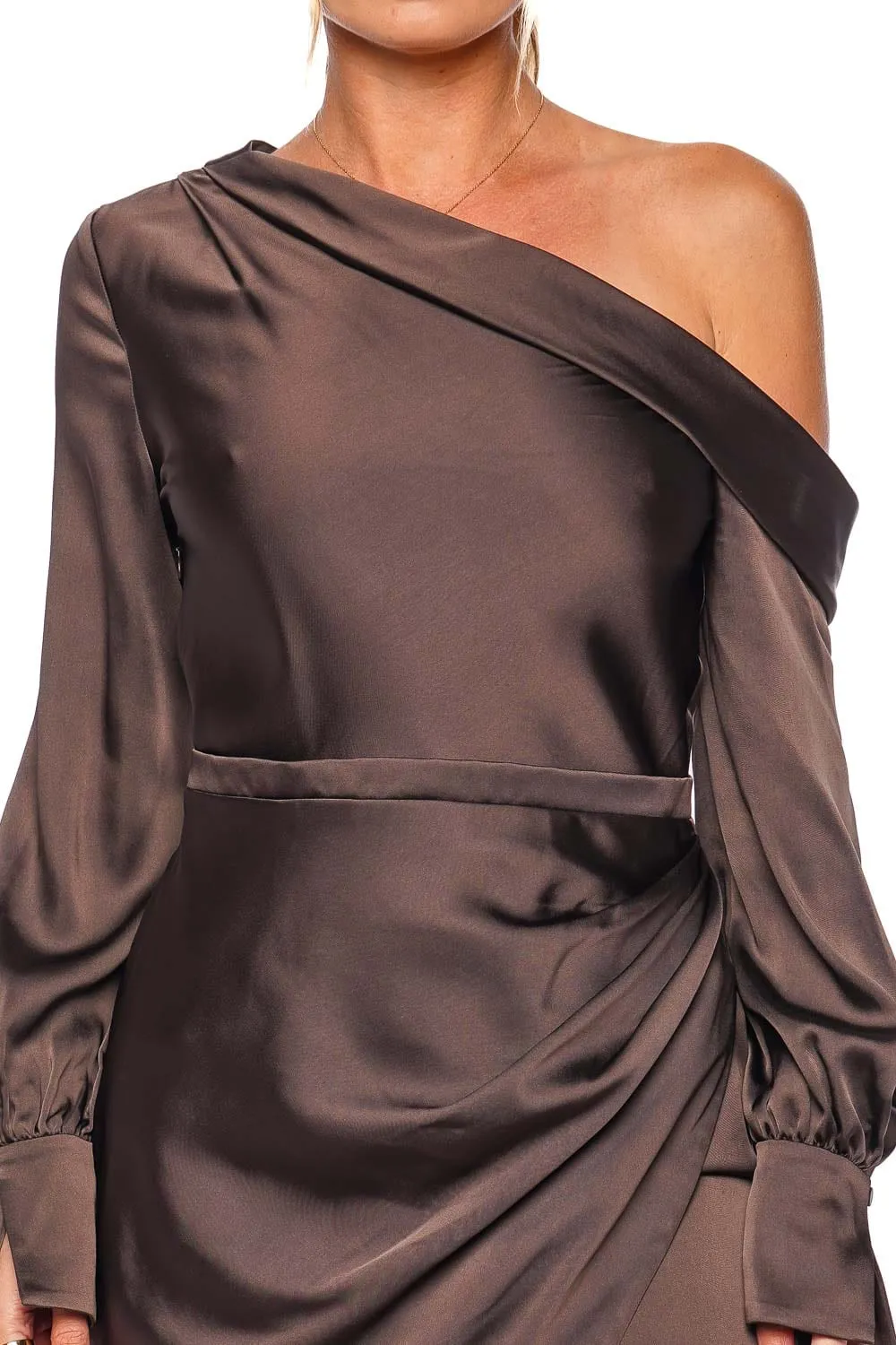 Cameron Chocolate One Shoulder Mini Dress