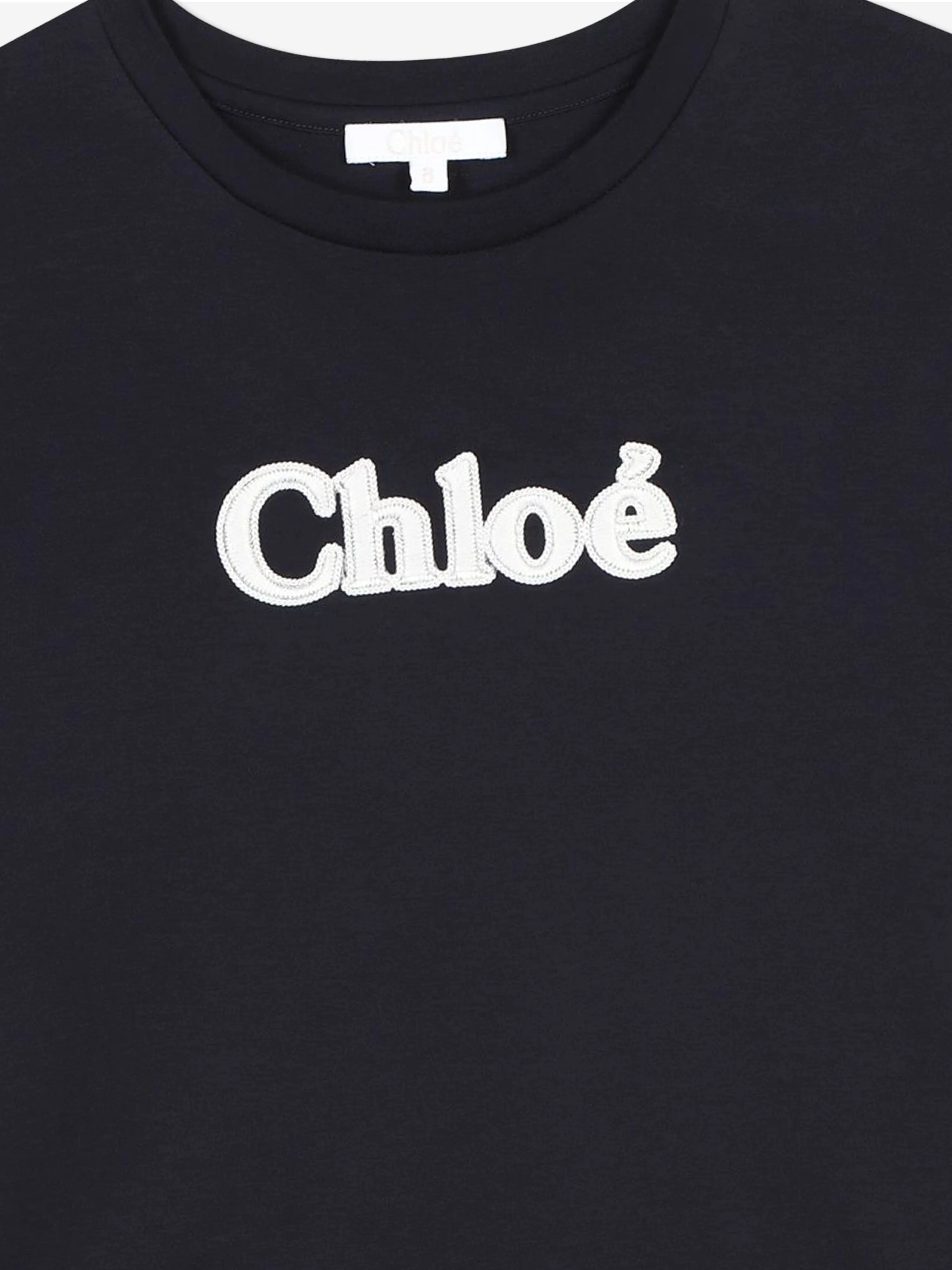 Chloé Girls Embroidered Logo T-Shirt in Navy