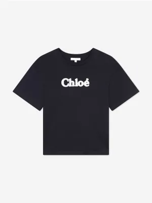 Chloé Girls Embroidered Logo T-Shirt in Navy