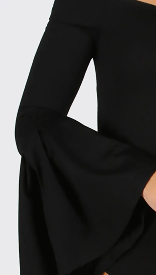 Dawn Off Shoulder Bell Sleeve Bodysuit Black