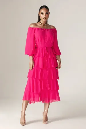 Dorra Floral Chiffon Dress (Hot Pink)