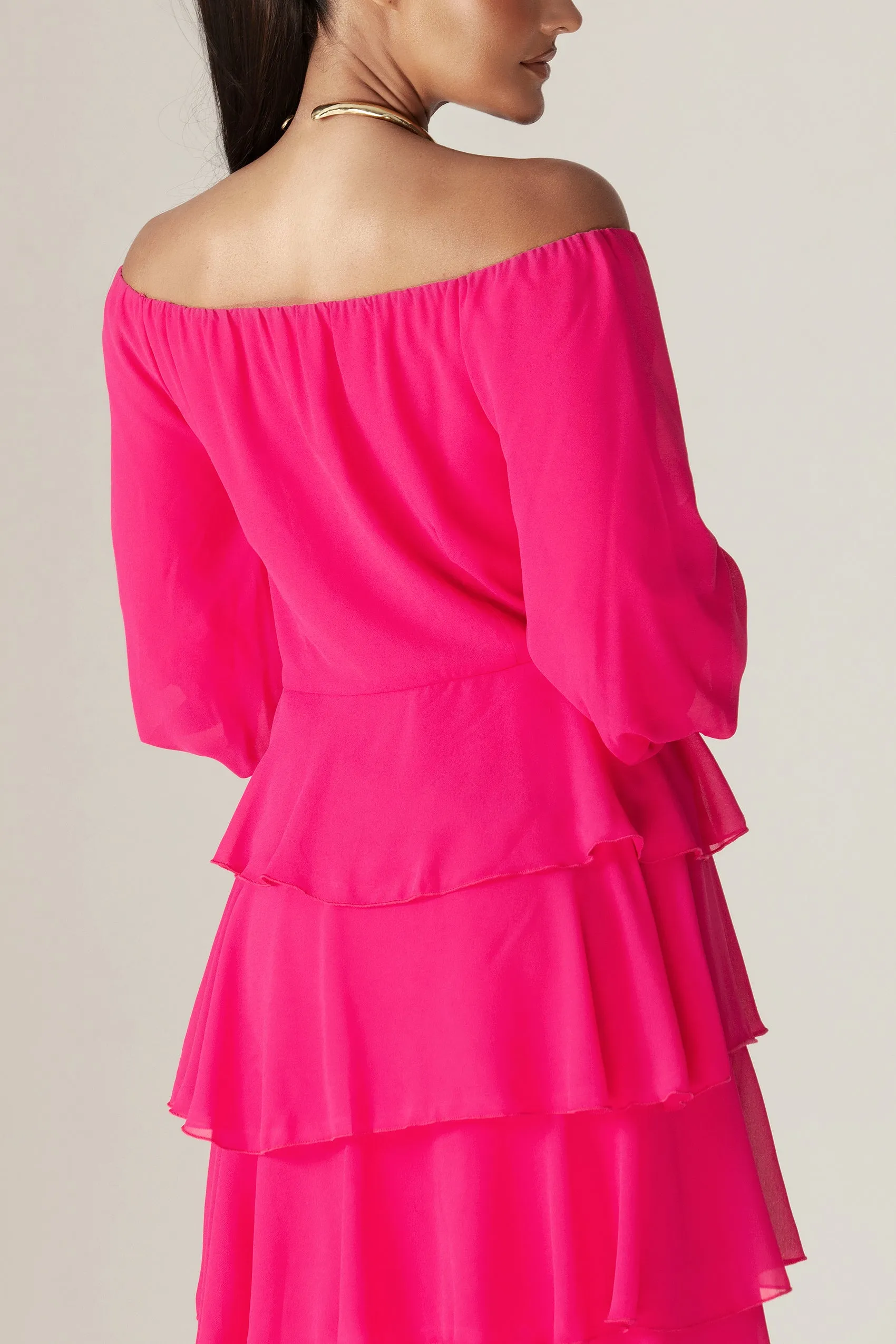 Dorra Floral Chiffon Dress (Hot Pink)