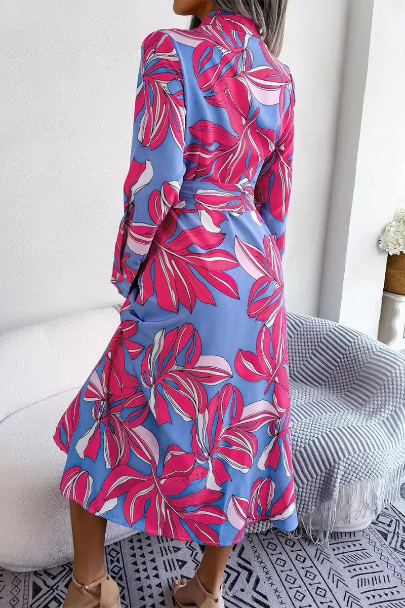 Elegant Floral Patchwork Turndown Collar A Line Dresses