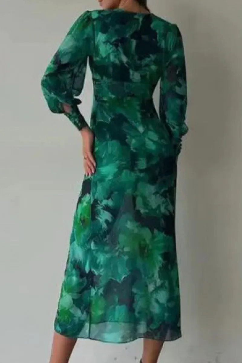 Elegant Floral Slit V Neck A Line Dresses