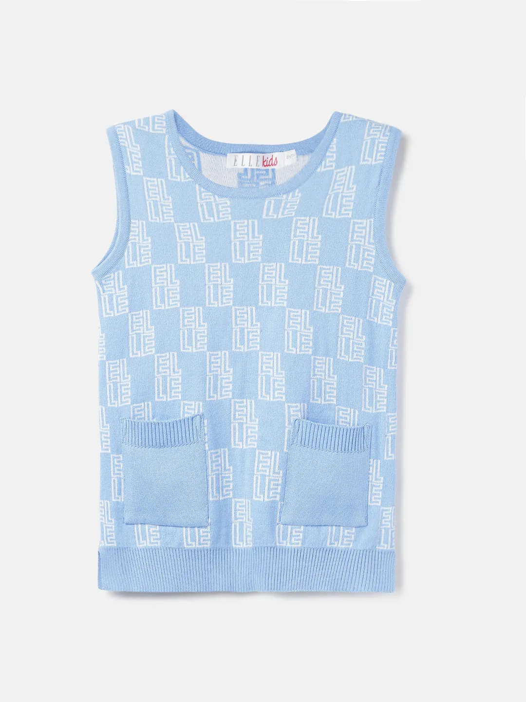 Elle Girls Blue Checked Round Neck Sleeveless T-shirt