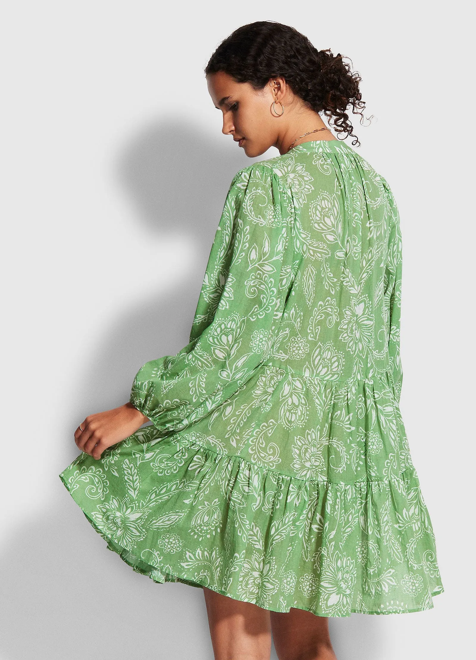 Folklore Tier Dress  - Green Tea