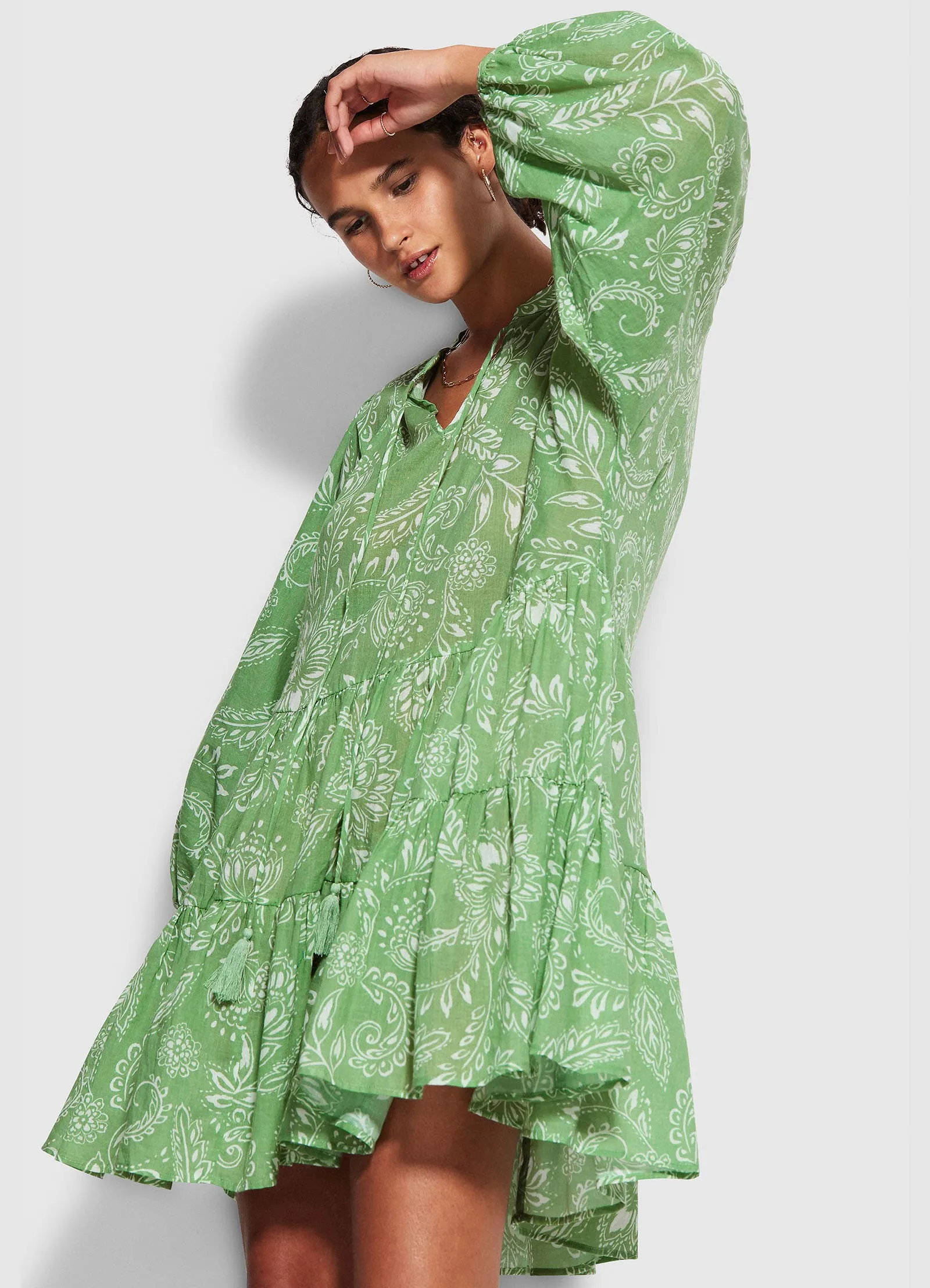 Folklore Tier Dress  - Green Tea