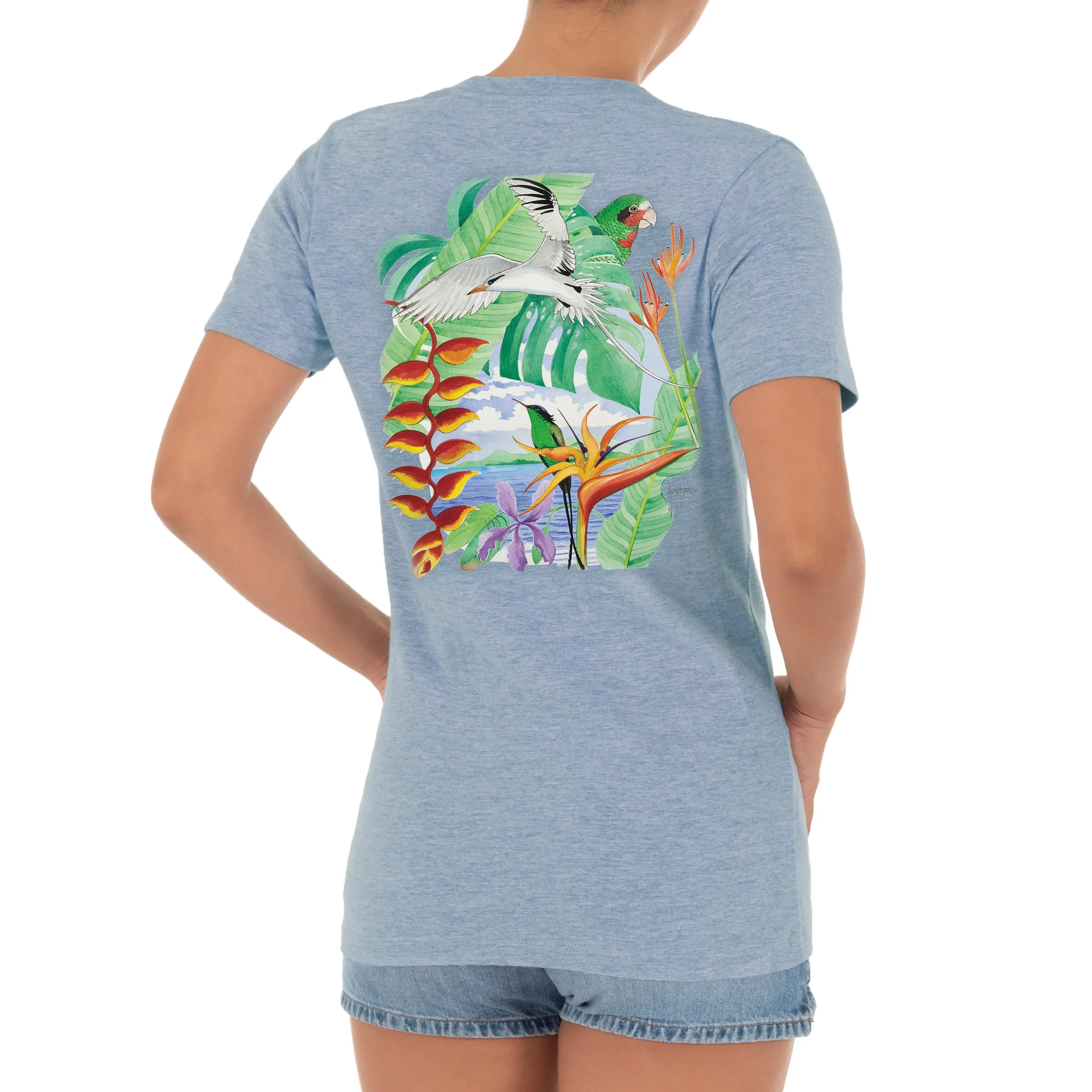 Ladies Birds Short Sleeve V-Neck T-Shirt