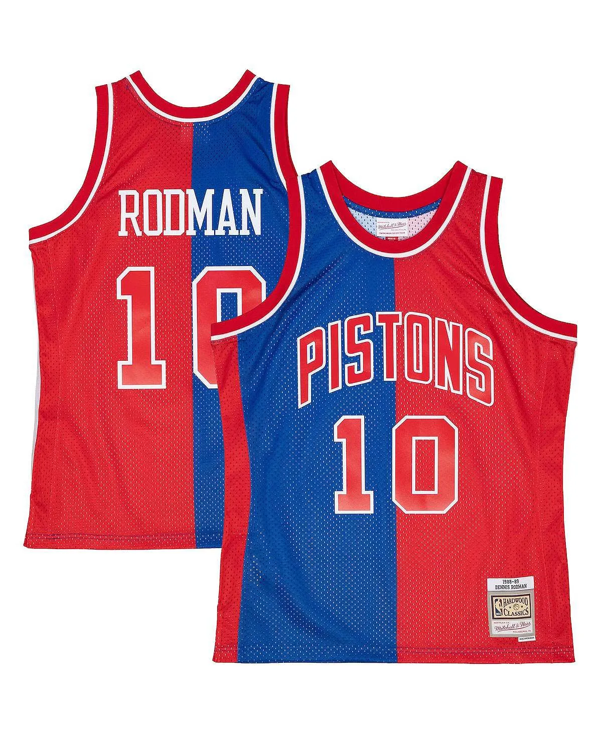 Men's T-shirt dennis rodman blue, red detroit pistons hardwood classics 1988-89 split swingman jersey Mitchell & Ness, multi