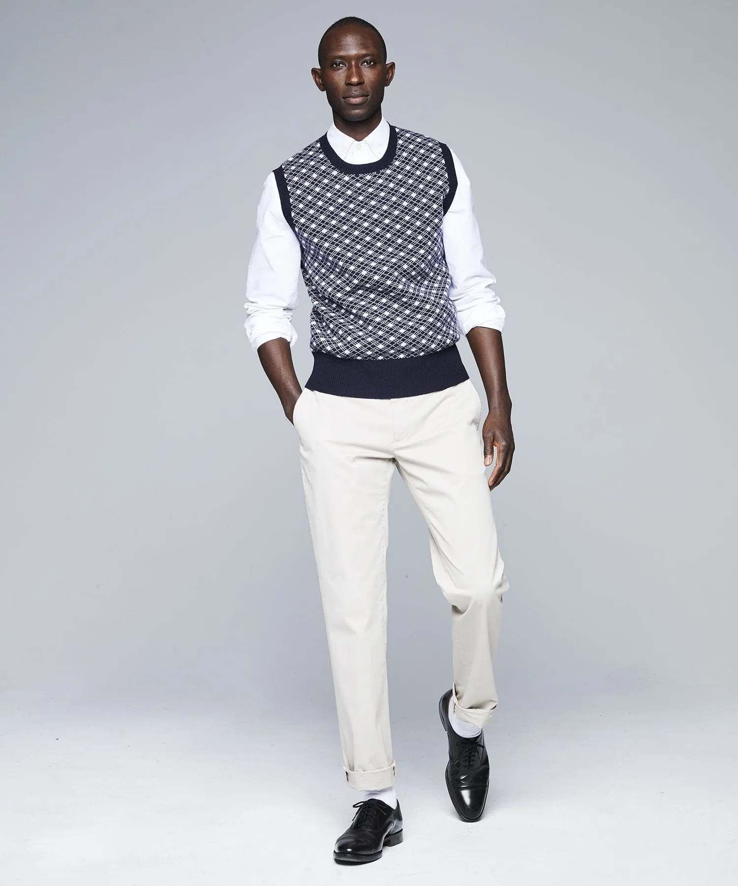 Merino Argyle Vest in Navy