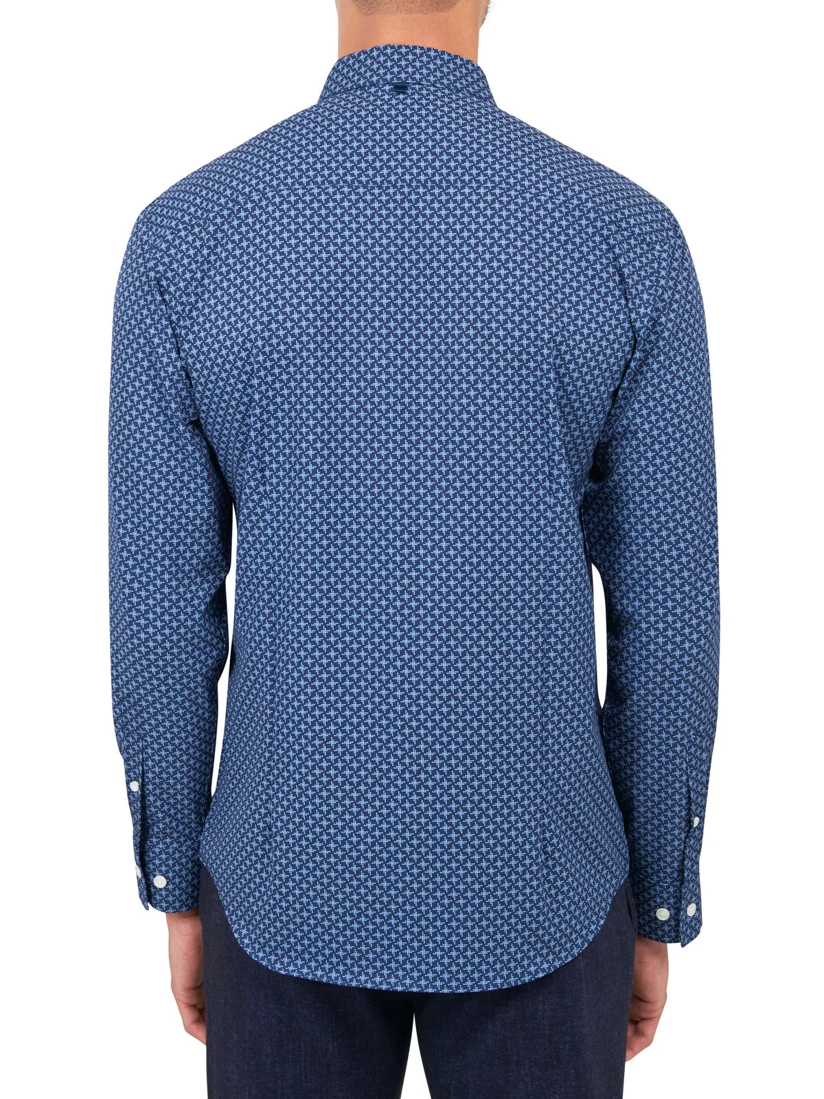 Navy Cross Hatch Long Sleeve Shirt