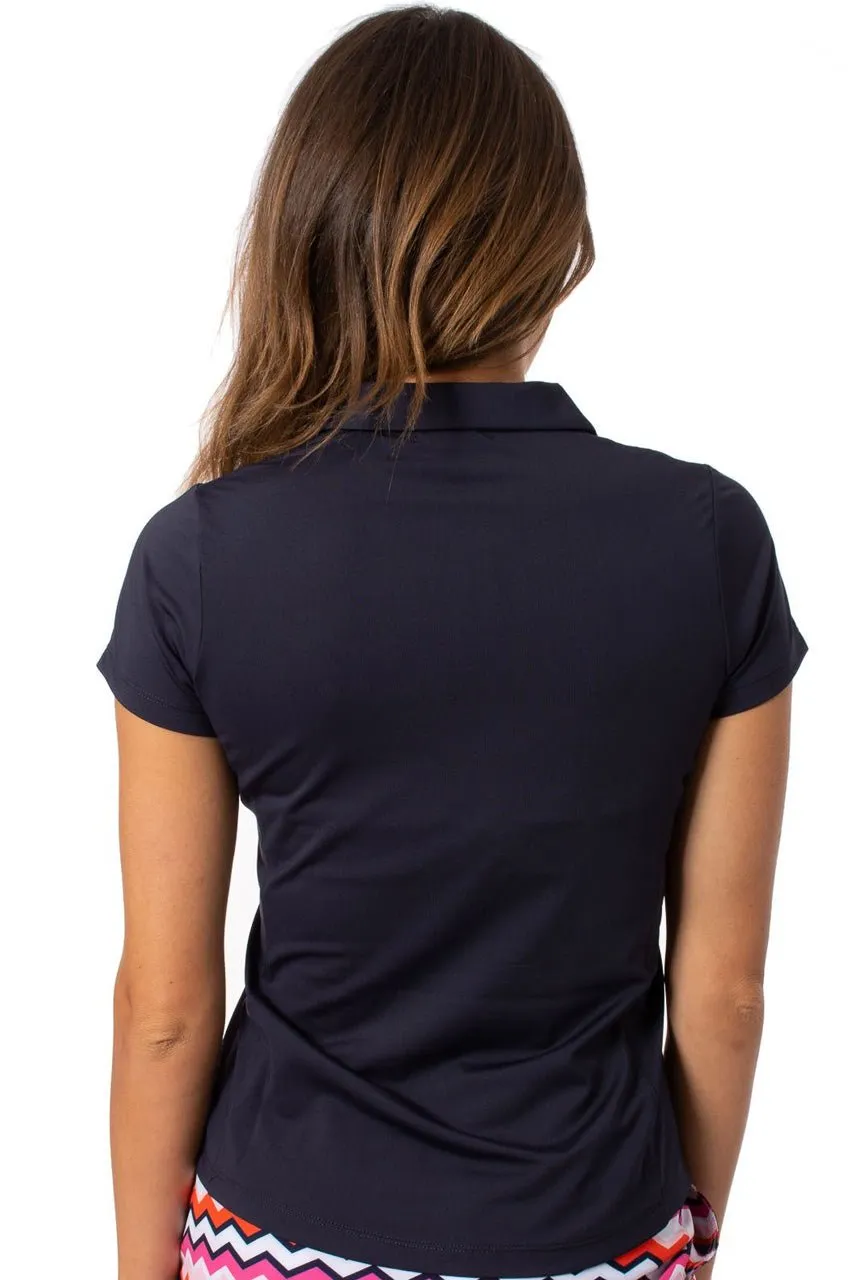 Navy Short Sleeve Ruffle Polo