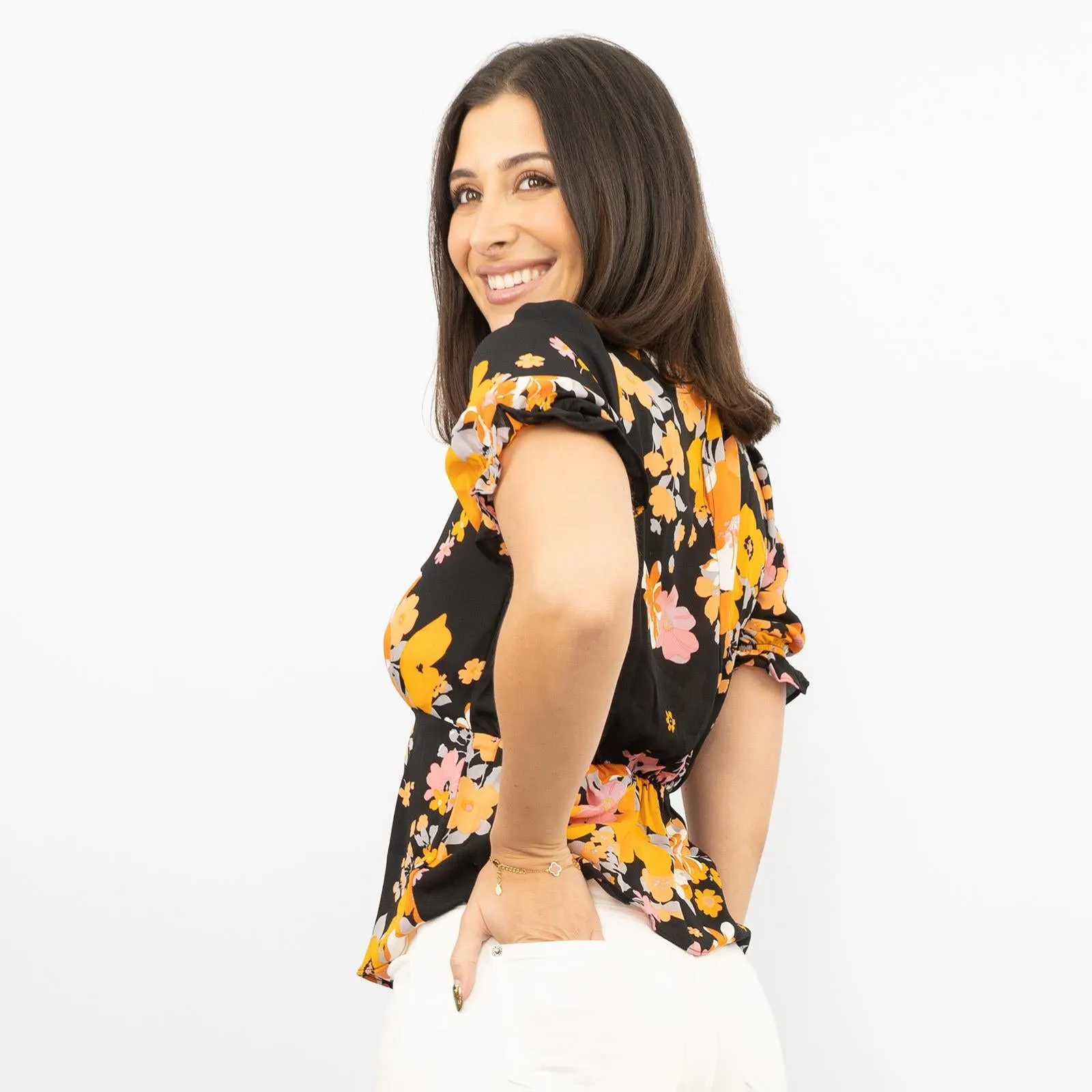 Oasis Vibrant Floral Puff Sleeve Top