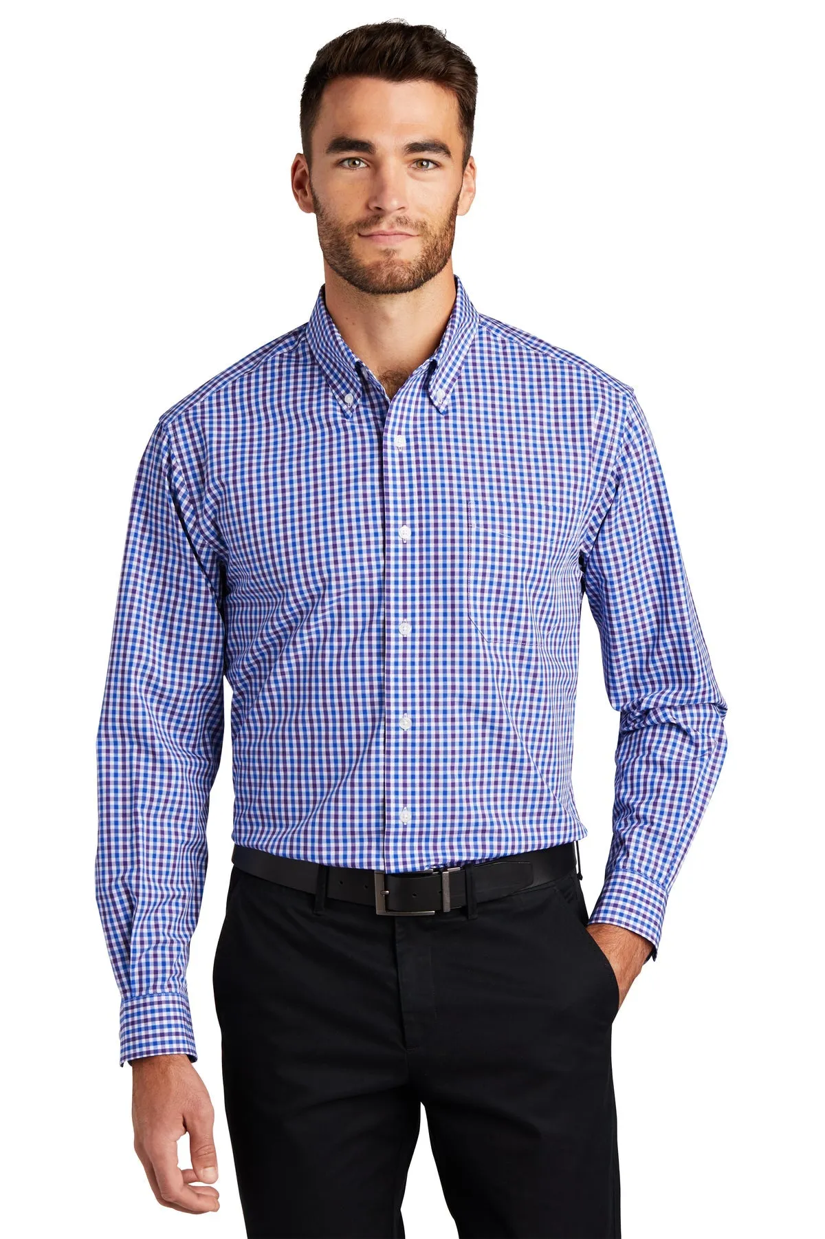 Port Authority Gingham Easy Care Custom Shirts, Blue/ Purple