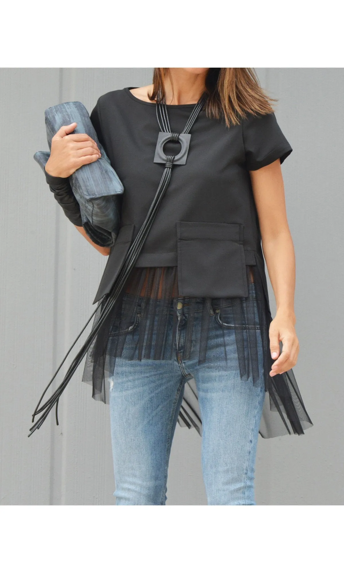 Short Sleeve Tulle Blouse