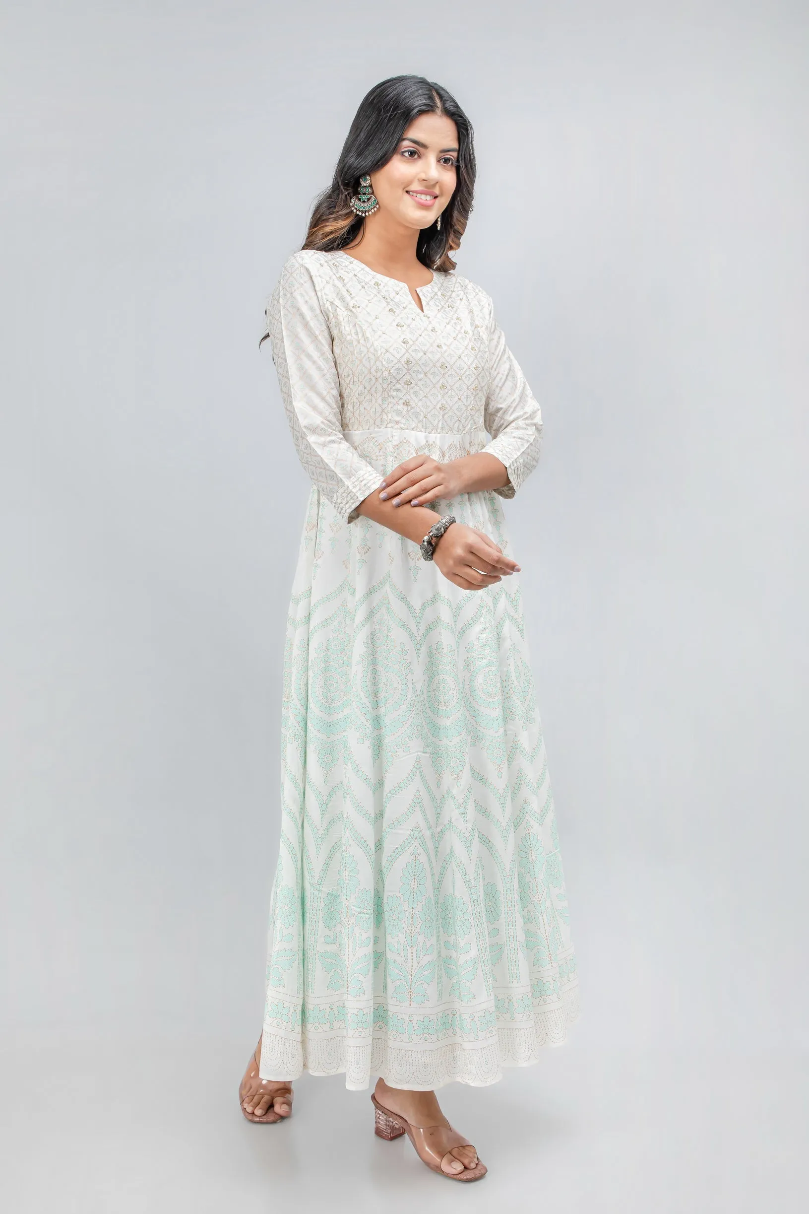 Silk Floor-Length Anarkali Dress with Adda Work