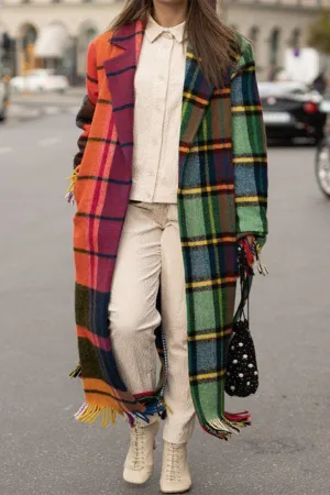 Street Elegant Plaid Contrast Turn-back Collar Outerwear