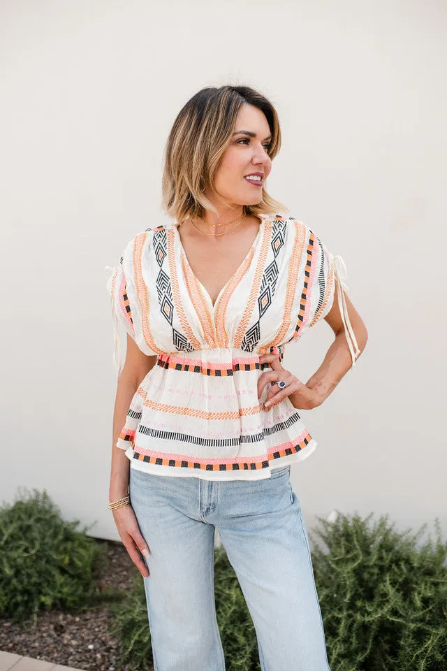 Sutton Embroidered V-Neck Top