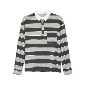 Trendy Men's Wear Long Sleeve T-shirt Lapel Pullover Autumn Academy Style Contrast Color Striped Men's Top 9C5182