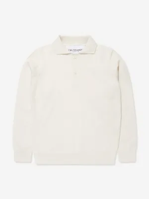 Trussardi Boys Sidus Long Sleeve Polo Shirt in Ivory